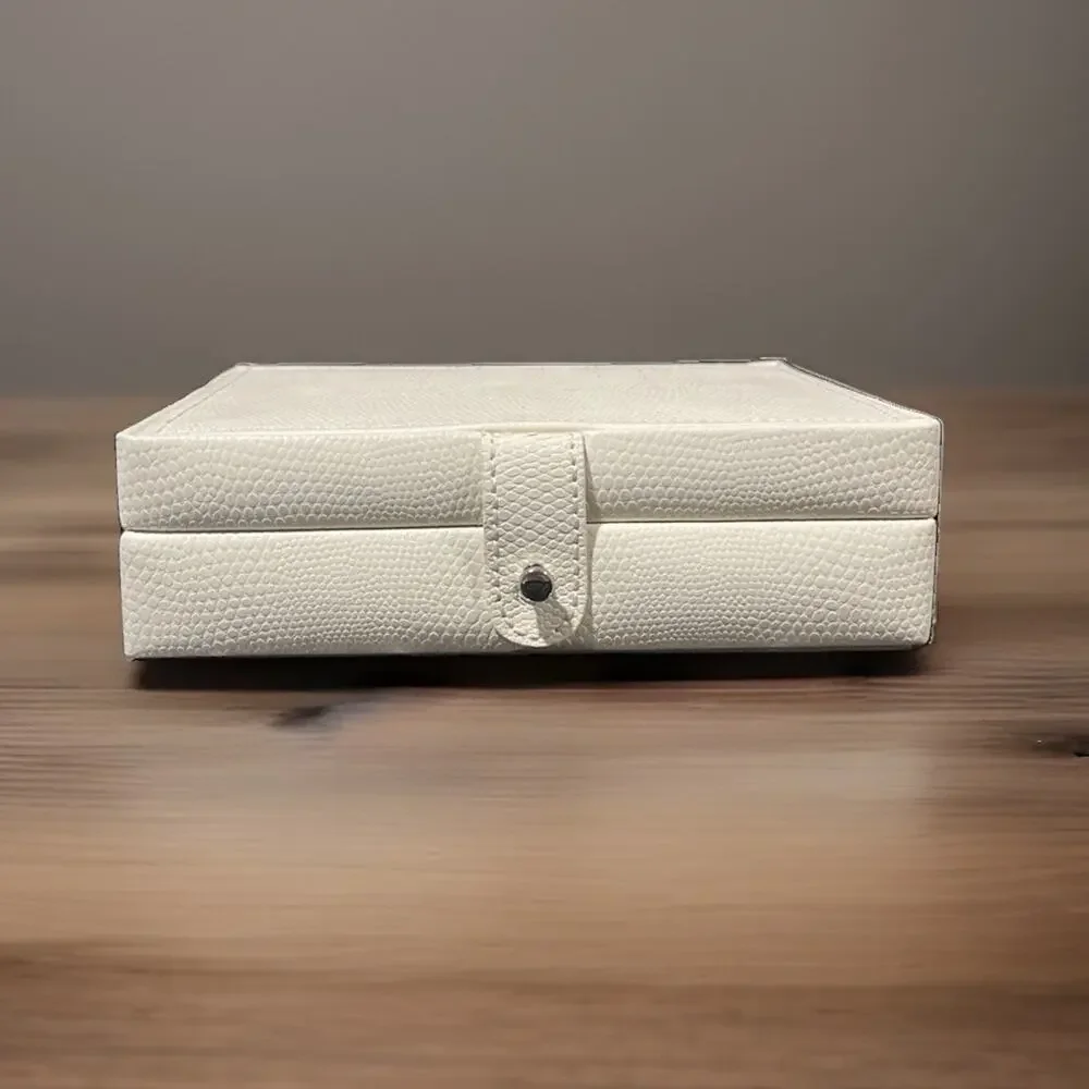 POTTERY BARN McKenna Travel Case Cream Faux Leather Jewelry Box 5” x 6.5” x 2”